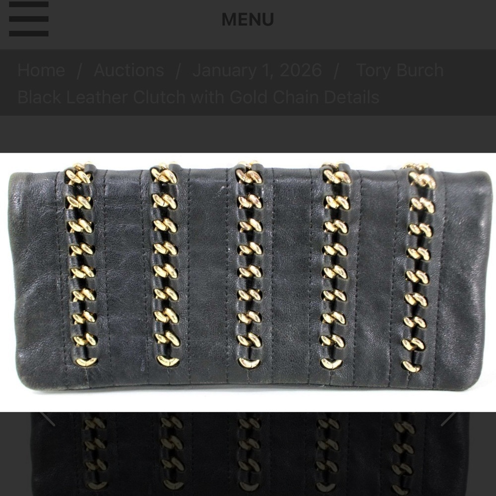 Tory Burch Black Clutch with Gold Chain Accents